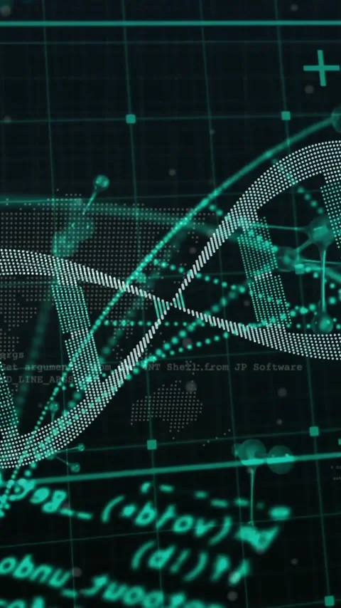Animation of data processing over dna strand and molecules on black background Stock Footage 344595811