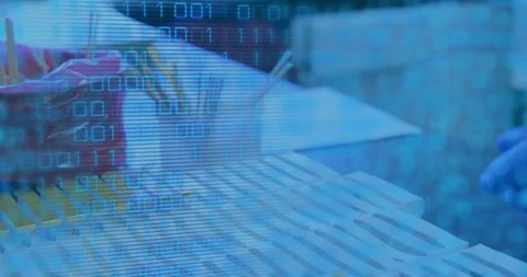 Animation of data processing over doctor with test tubes Stock Footage 327007204