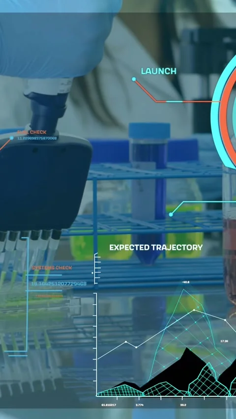 Animation of data processing over doctors in lab Stockbeeldmateriaal 322880434