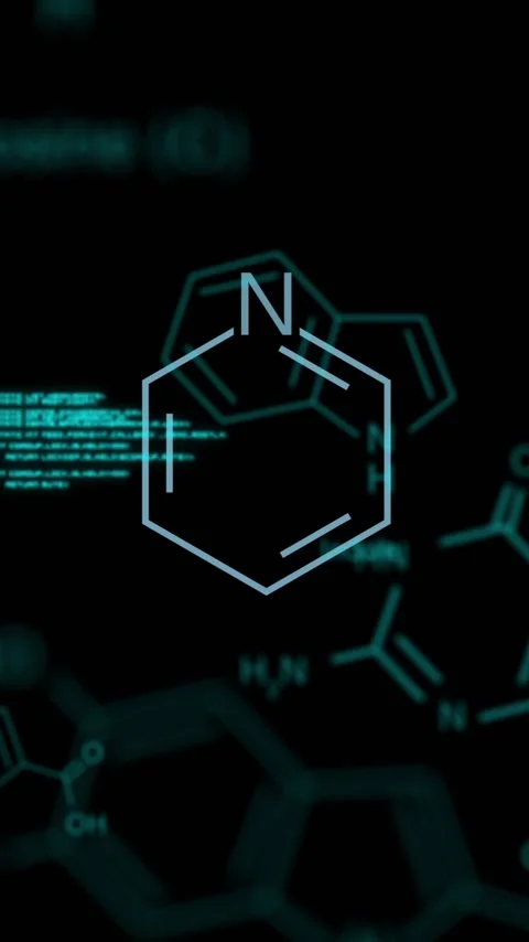 Animation of data processing over element diagrams on black background Stock Footage 320513362