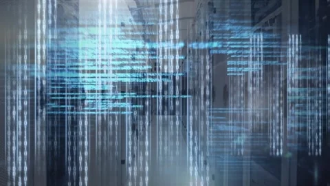 Animation of data processing over empty computer server room Stock Footage 326303190