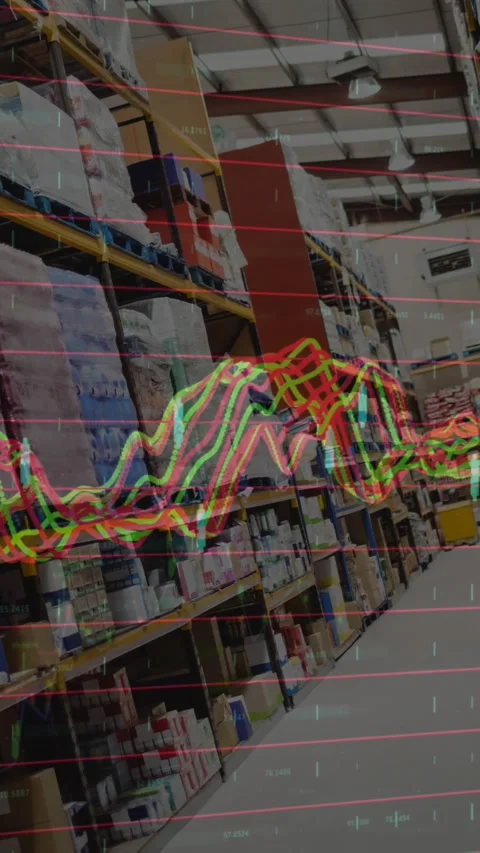 Animation of data processing over empty warehouse Stock Footage 342805864