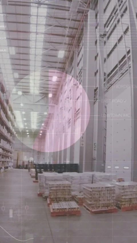Animation of data processing over empty warehouse Stock Footage 344783070