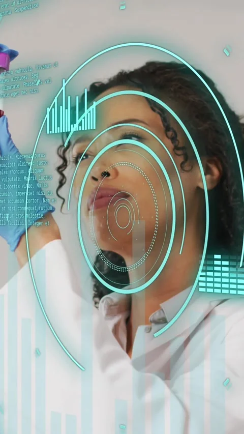 Animation of data processing over female doctor with test tubes Stock Footage 323897049