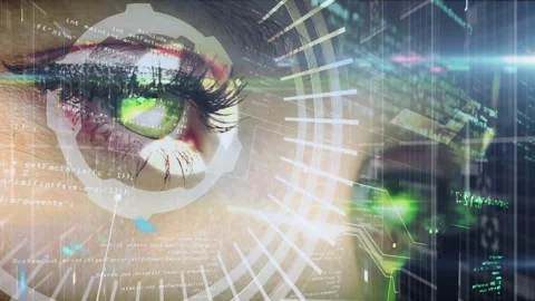 Animation of data processing over female eye Video stock 329780805
