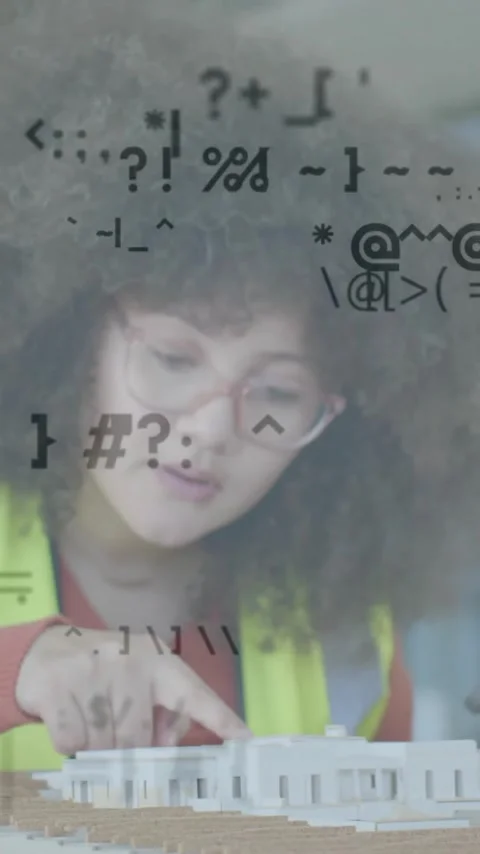 Animation of data processing over female engineer in hi vis vest with 3d Stock Footage 343713584