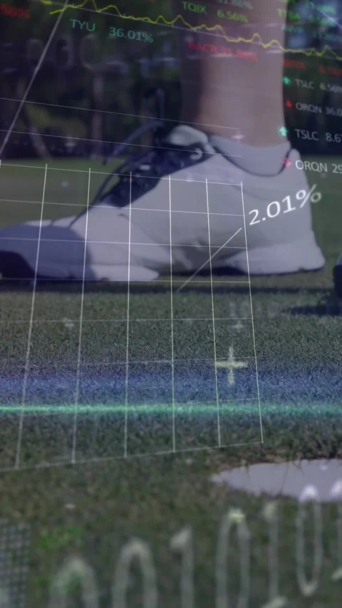 Animation of data processing over female golf player on golf course Stock Footage 344556863