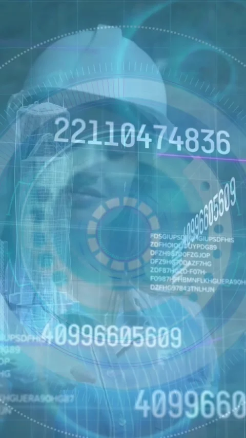 Animation of data processing over female worker on blue background Stock Footage 344774424