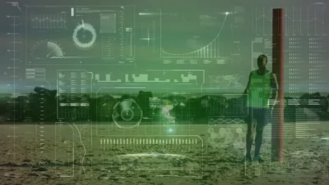 Animation of data processing over fit man running Stock Footage 159488969