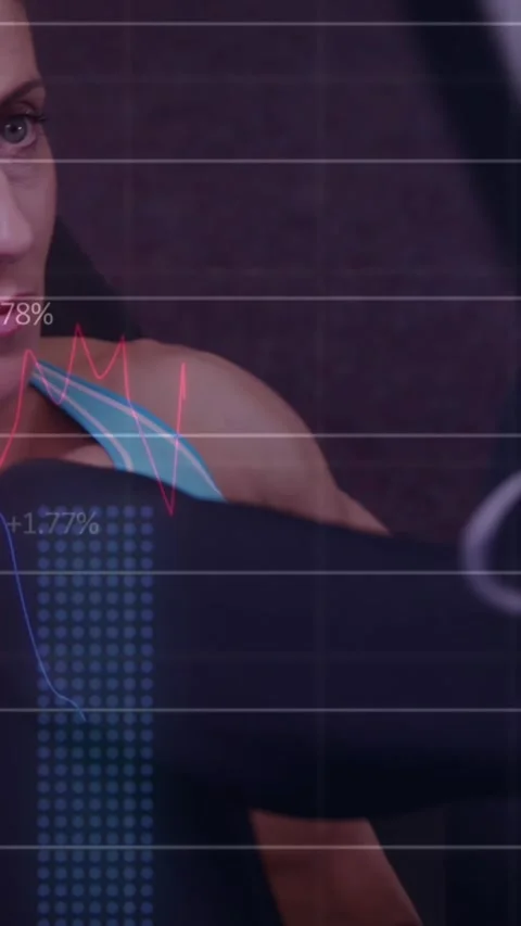 Animation of data processing over fit caucasian woman exercising Stock Footage 321216112