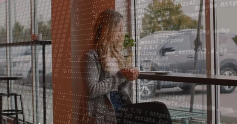 Animation of data processing over fit data couple scope scanning and women Stock Footage 325836530