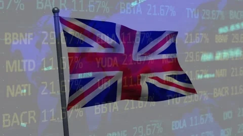 Animation of data processing over flag of world map and united kingdom Stock Footage 220586648