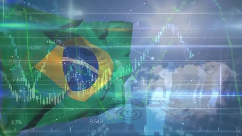 Animation of data processing over flag of brazil Video stock 328412759