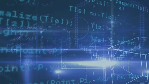 Animation of data processing over geometrical shapes on navy background Stock Footage 328357237