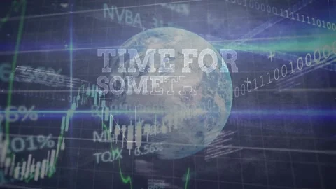 Animation of data processing over globe and time for something new text Video stock 209938742