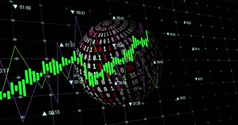 An animation of data processing over a globe with binary coding on a black Stock Footage 325704116