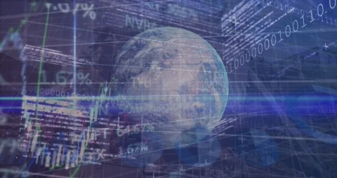 Animation of data processing over globe and rubbish dump Video stock 327355519