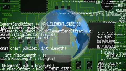 Animation of data processing over globe and integrated circuits on black Stock Footage 329231872