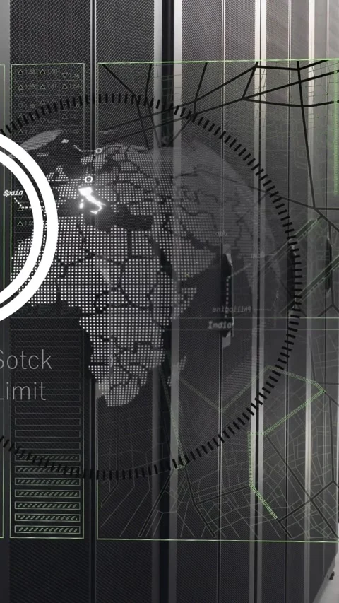 Animation of data processing over globe and computer servers Stock Footage 341991758