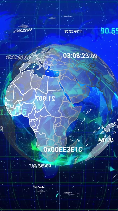 Animation of data processing over globe and world map on black background Stock Footage 342033726