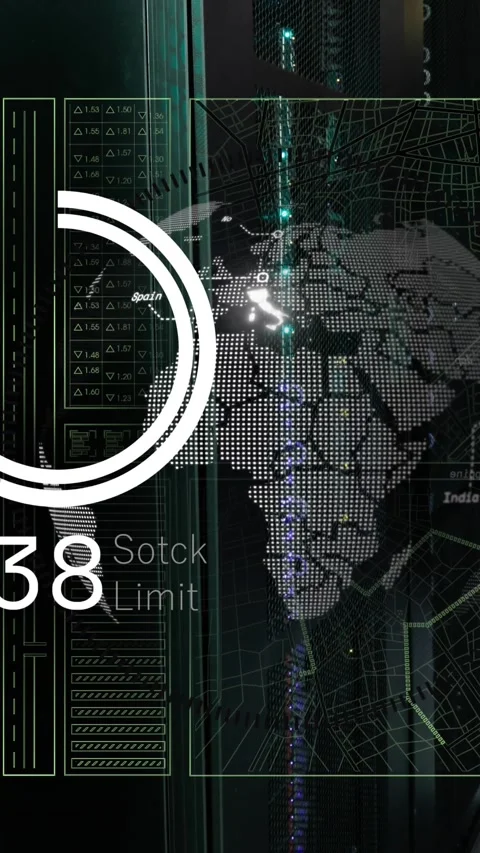 Animation of data processing over globe and computer servers Stock Footage 342034105