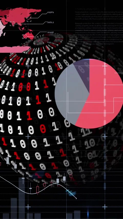 Animation of data processing over globe with binary coding on black background Video stock 342594234