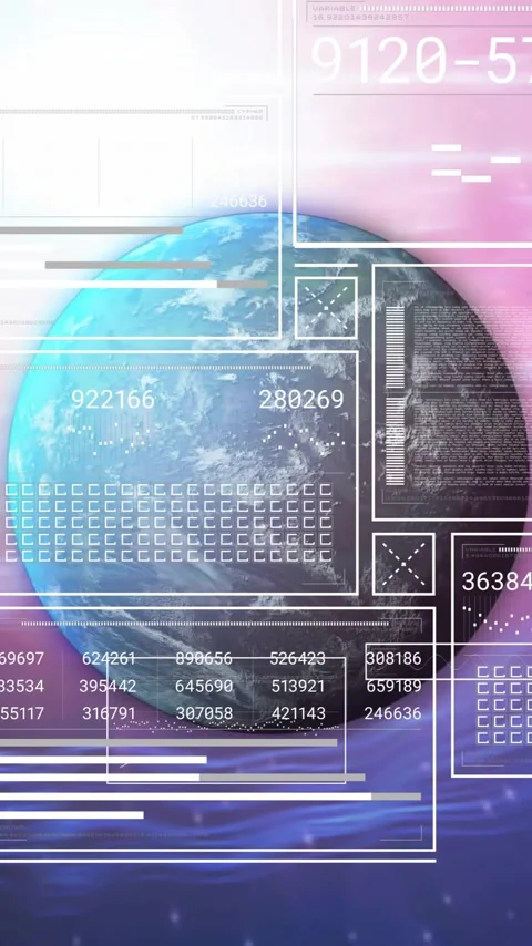 Animation of data processing over globe and clouds Stock Footage 342915442