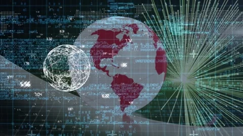 Animation of data processing over globes Stock Footage 330473899