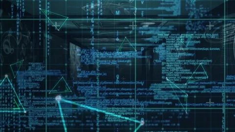 Animation of data processing over glowing triangles Stock Footage 244867440
