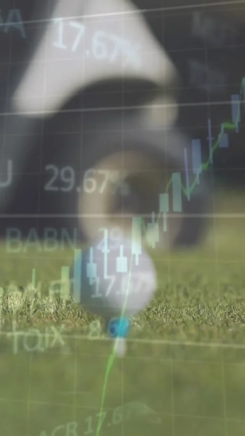Animation of data processing over golf ball on golf course Stock Footage 344613899