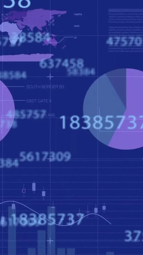 Animation of data processing over graphs and charts on blue background Stock Footage 343720806