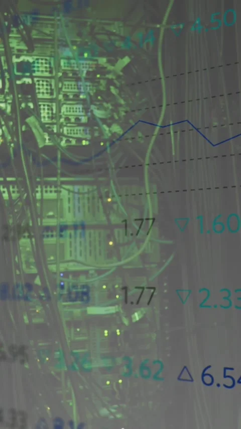 Animation of data processing over green lit computer servers Stock Footage 342225408