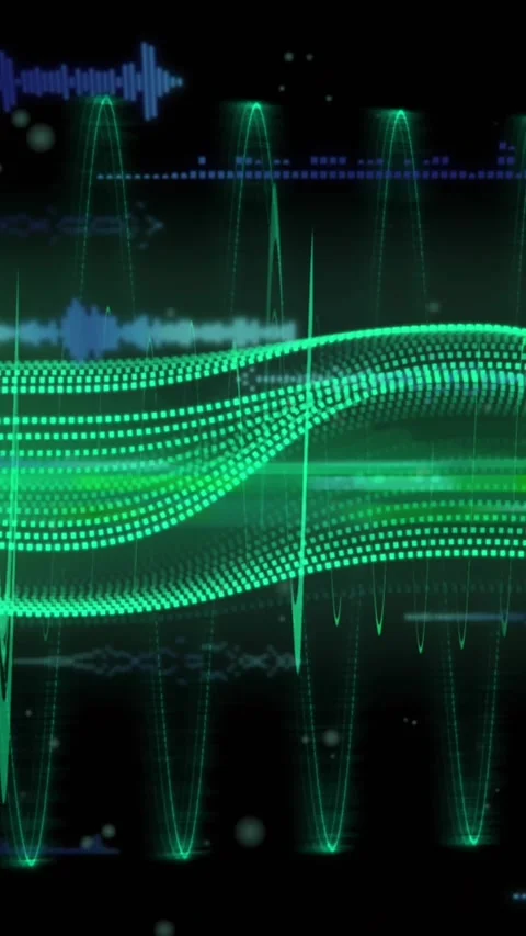 Animation of data processing over green digital wave and light spot against Stock Footage 344774641