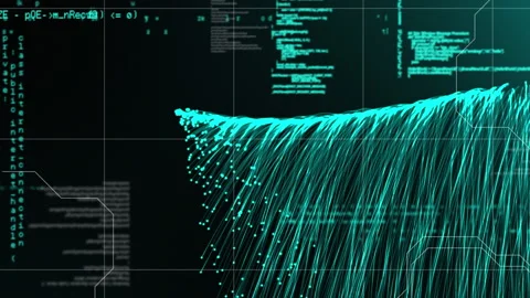 Animation of data processing over grid and explosion of green light trails Video stock 146565311