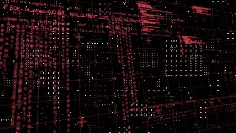 Animation of data processing over grid network against rows dots pattern on Stock Footage 233649676