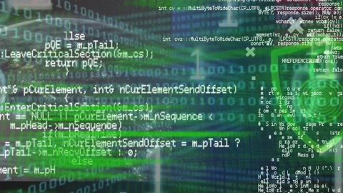 Animation of data processing over grid network against security padlock icon and Stock Footage 329853942