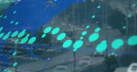 Animation of data processing over grid network and world map against aerial view Stock Footage 329979434