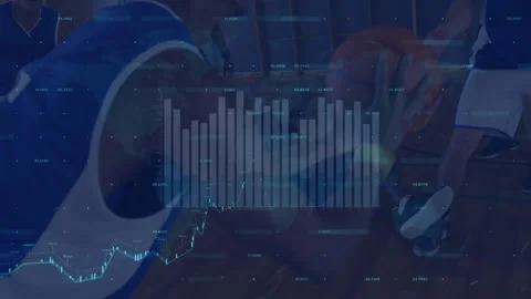 Animation of data processing over group of men and women using computer Stock Footage 330407009