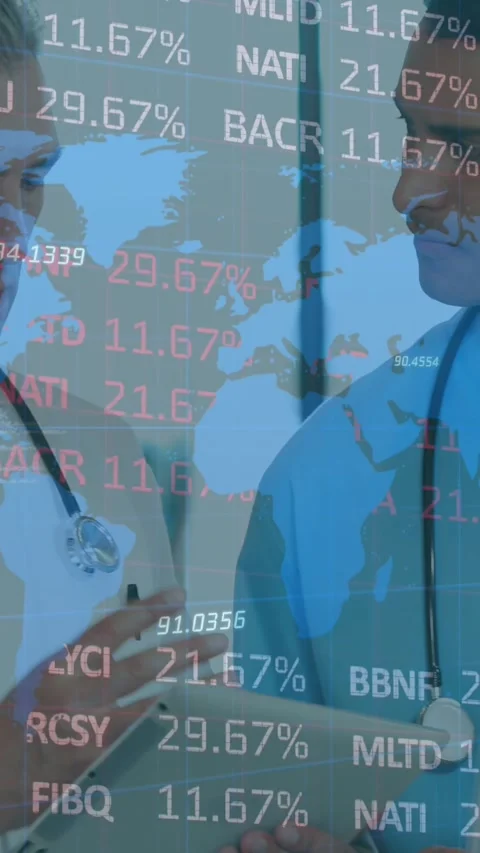 Animation of data processing over group of diverse doctors Stock Footage 343128340