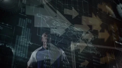 Animation of data processing over hacker with computer Stock Footage 328154036