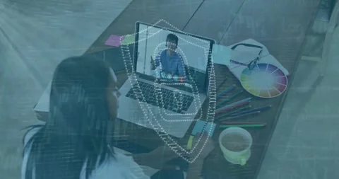 Animation of data processing over hacker with laptop Stock Footage 328588196