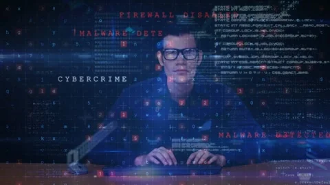 Animation of data processing over hacker with connection Stock Footage 329769654