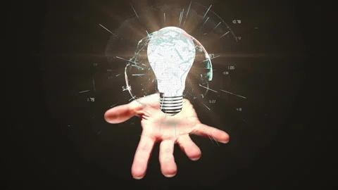 Animation of data processing over hand with lightbulb and globe Stock Footage 310530114