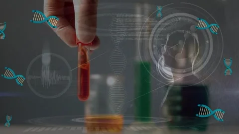 Animation of data processing over hand with test tube Stock Footage 327526609