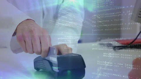 Animation of data processing over hands of caucasian woman and man using payment Stock Footage 196891429