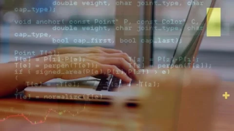 Animation of data processing over hands of caucasian woman using laptop Stock Footage 326626543