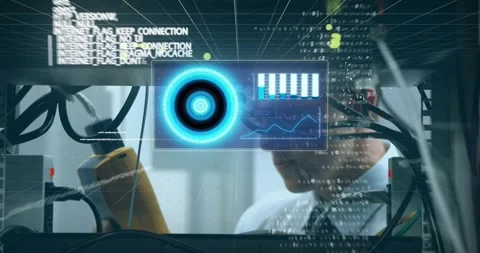 Animation of data processing over hands of caucasian male engineer checking Stock Footage 326755246