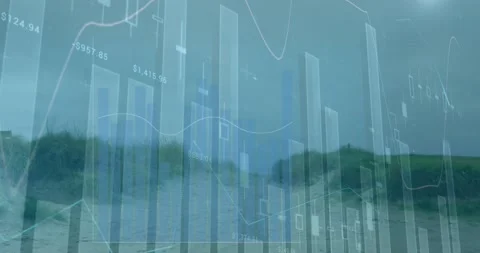 Animation of data processing over landscape Stock Footage 199334021