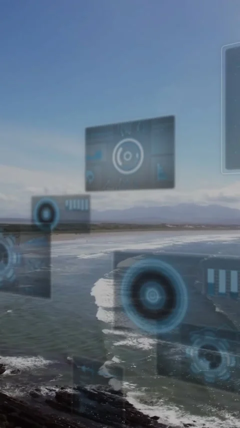 Animation of data processing over landscape Stock Footage 343780115
