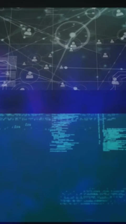 Animation of data processing over light trails on black background Stock Footage 343682624